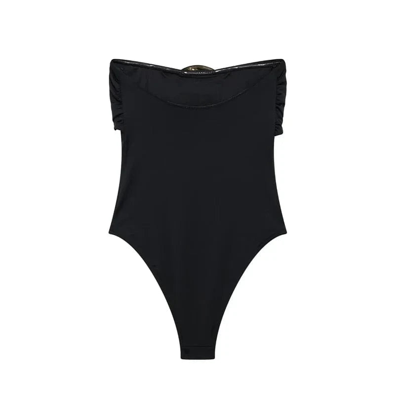MUJER Off Shoulder Black Woman Body Sleeveless Tight Bodysuit Lingerie Sexy Backless Bodysuit Women Summer One Pieces Swimsuit - A-1 Thread Vault