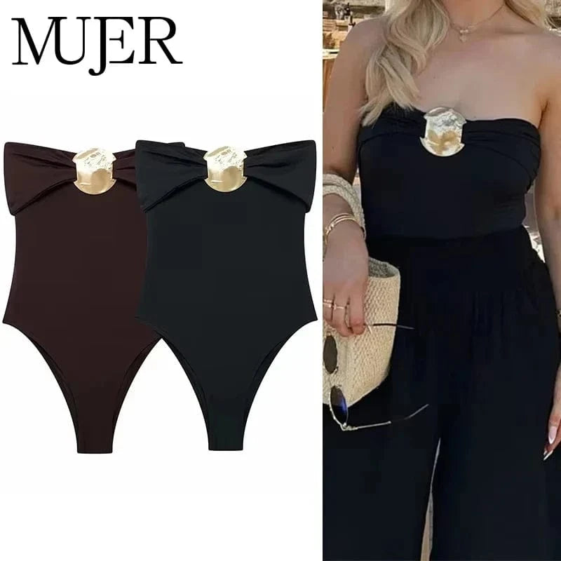 MUJER Off Shoulder Black Woman Body Sleeveless Tight Bodysuit Lingerie Sexy Backless Bodysuit Women Summer One Pieces Swimsuit - A-1 Thread Vault