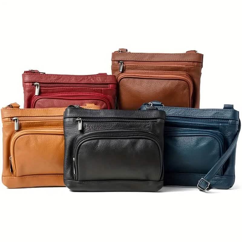 Multi-Pocket Wide Crossbody Wide Leather Bag - A-1 Thread Vault