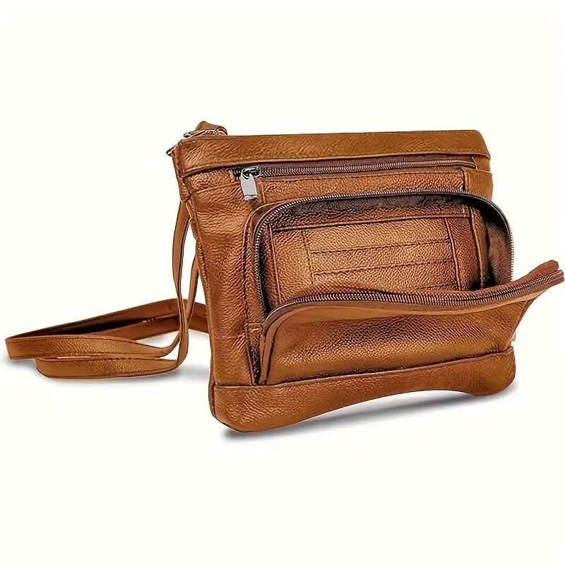Multi-Pocket Wide Crossbody Wide Leather Bag - A-1 Thread Vault