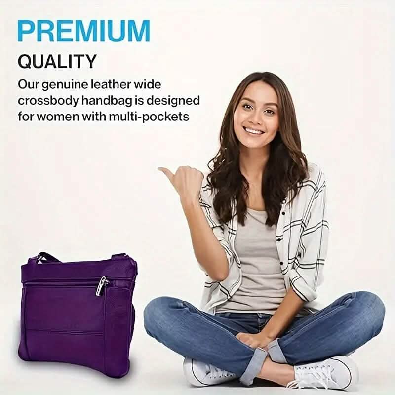 Multi-Pocket Wide Crossbody Wide Leather Bag - A-1 Thread Vault