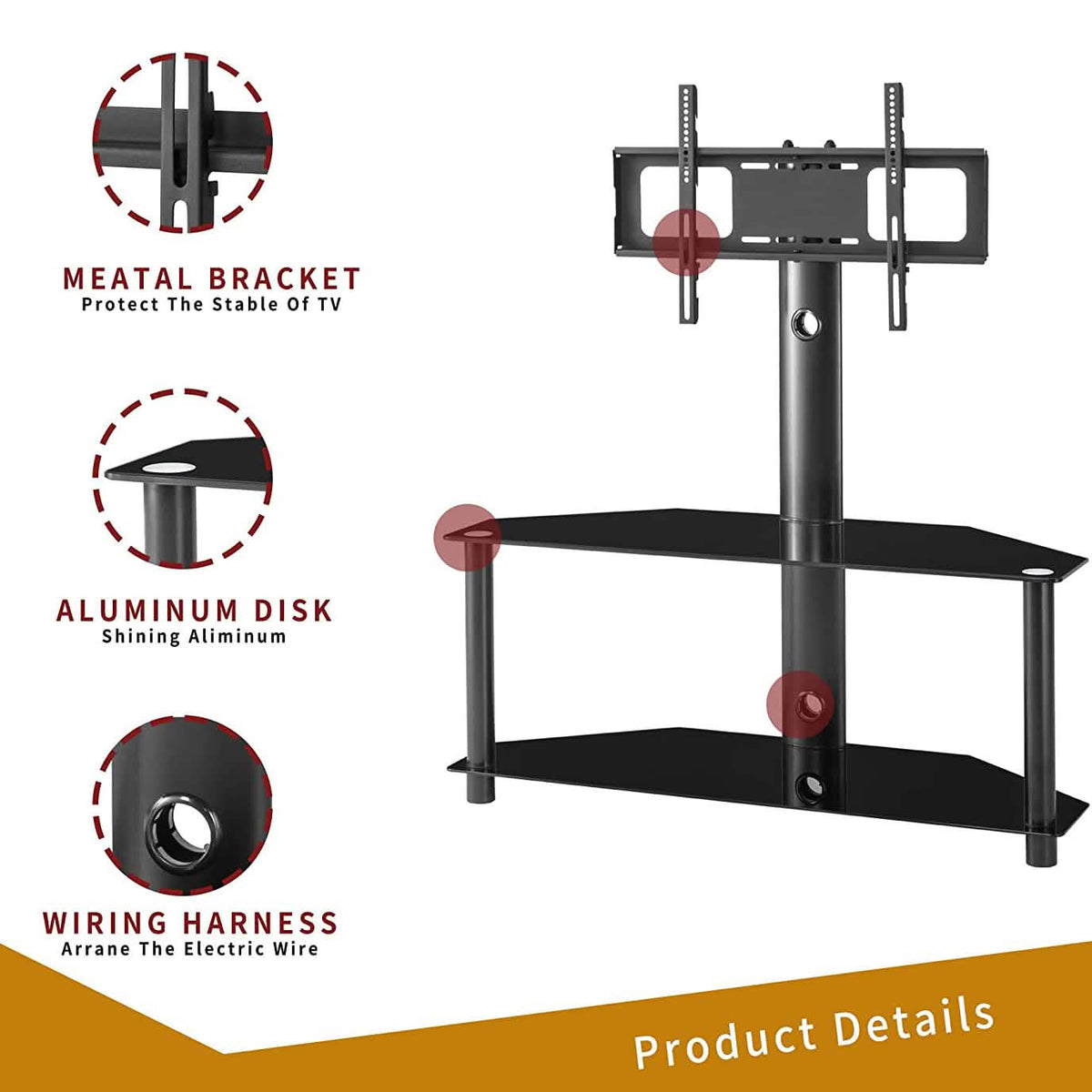 Multifunctional Tempered Glass Metal Frame Floor TV Stand - A-1 Thread Vault