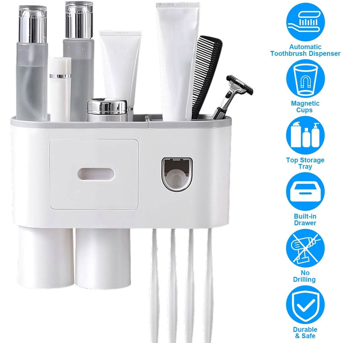 Multifunctional Wall Mount Toothbrush Holder Rack Organizer - A-1 Thread Vault