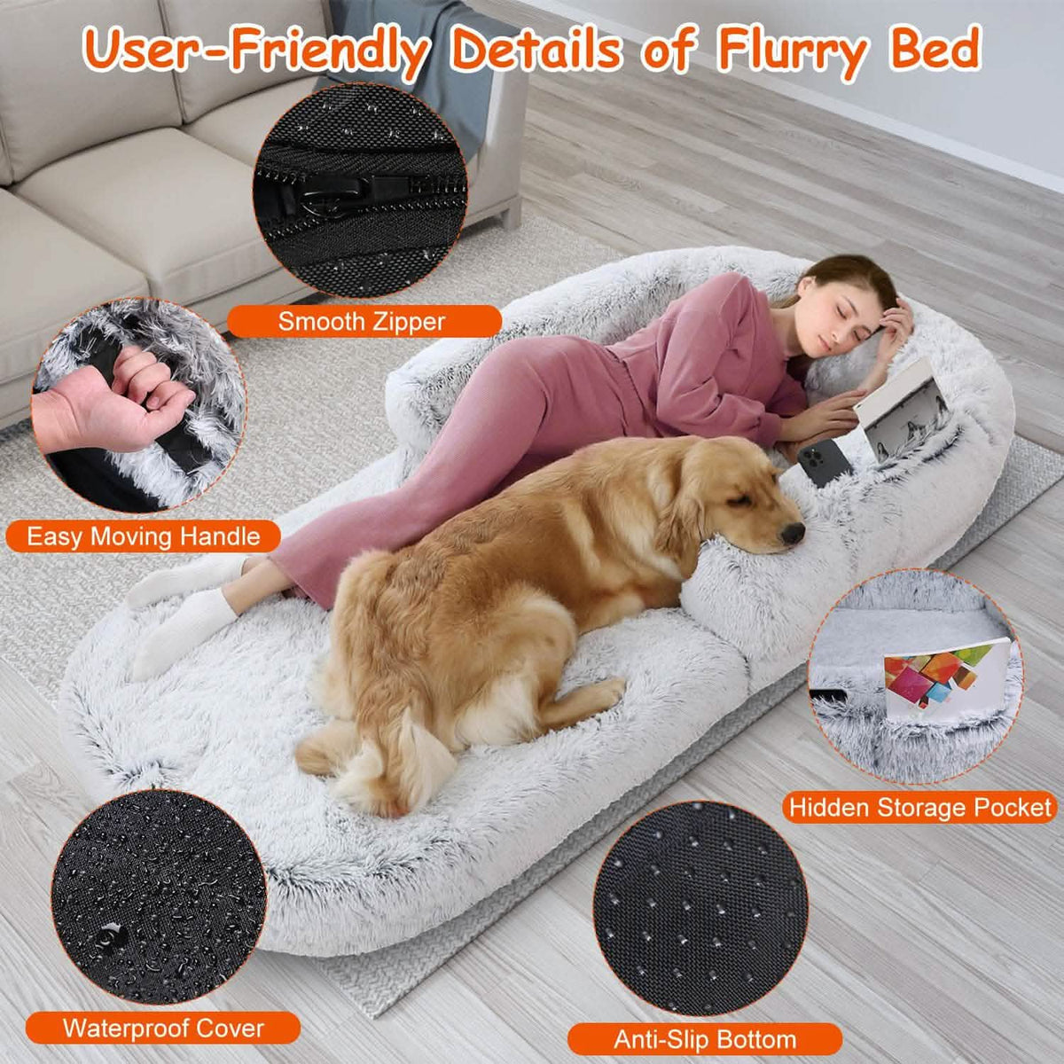 Napping Human-Sized Dog Bed Machine Washable Zipped Removable Cover - A-1 Thread Vault