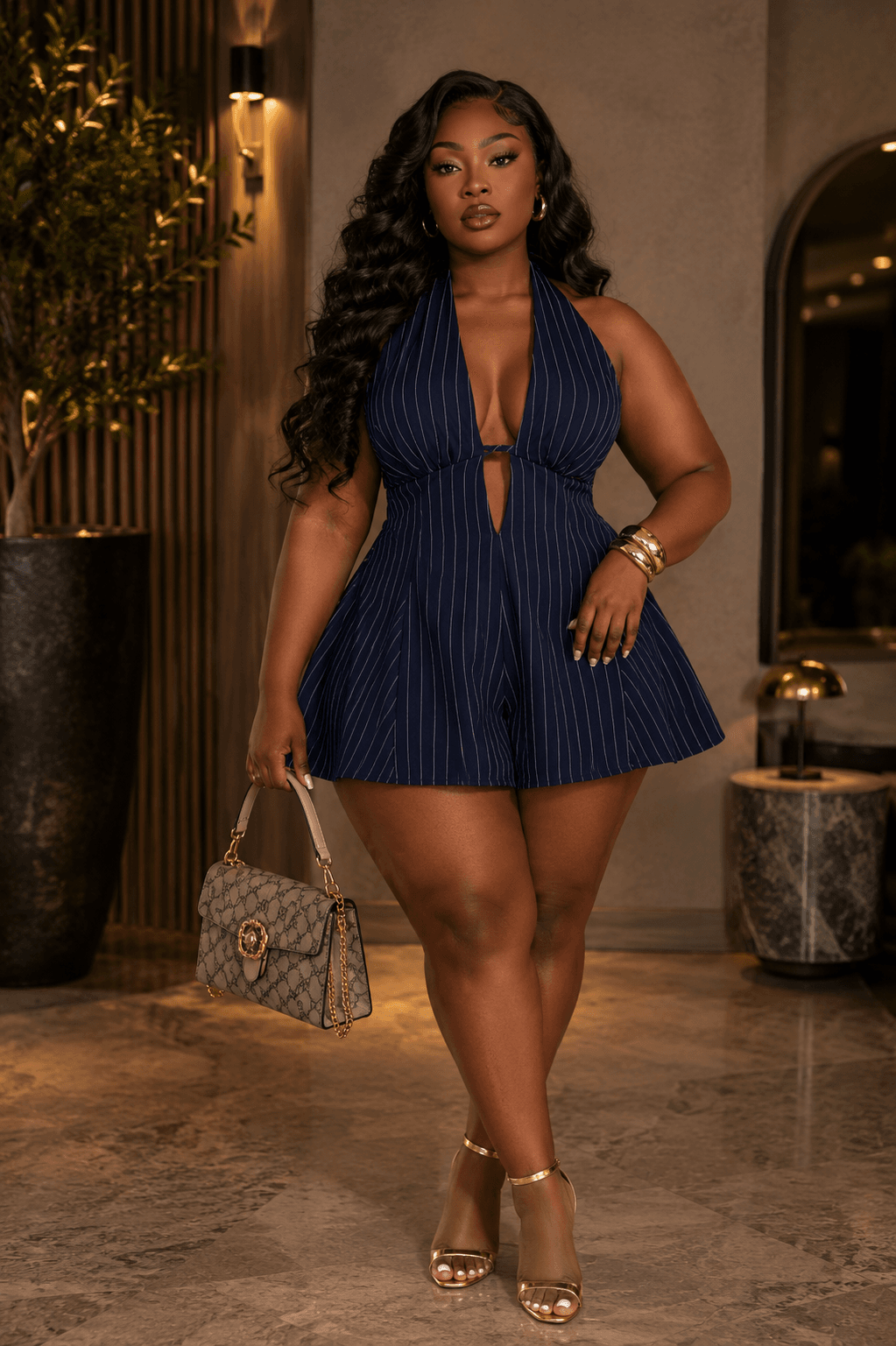Navy Sleeveless Halter Romper - A-1 Thread Vault
