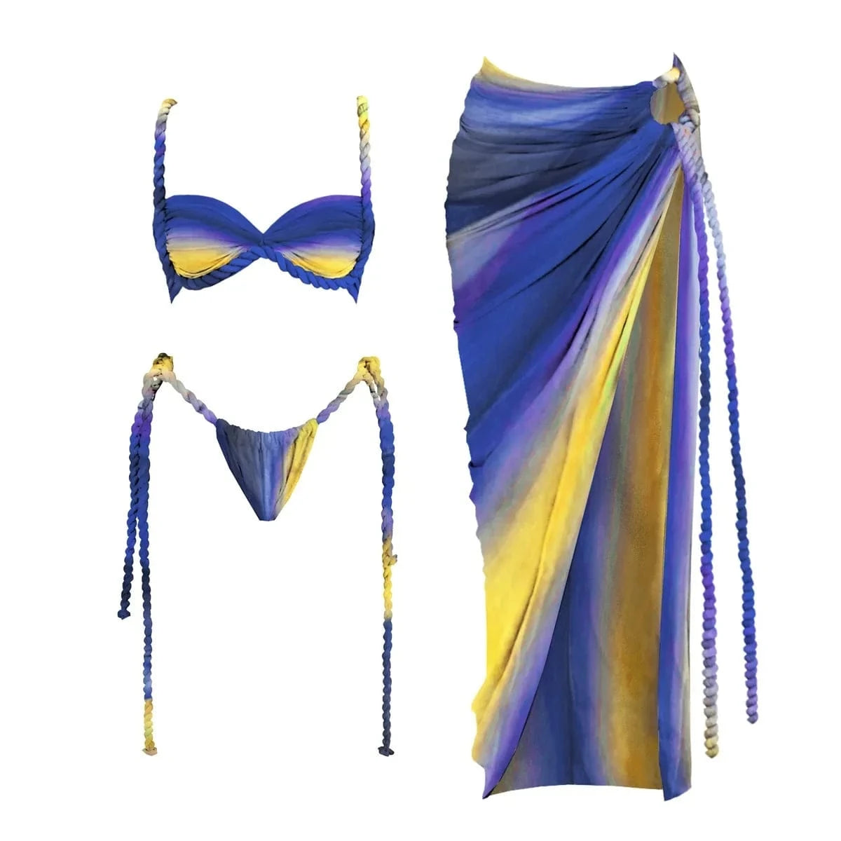 New 3Pcs Crochet Bikini Women Swimsuit Sexy Swimwear Halter Biquini Push Up Swim Suit Strappy Bodysuit Female Bathsuit Beachwear - A-1 Thread Vault