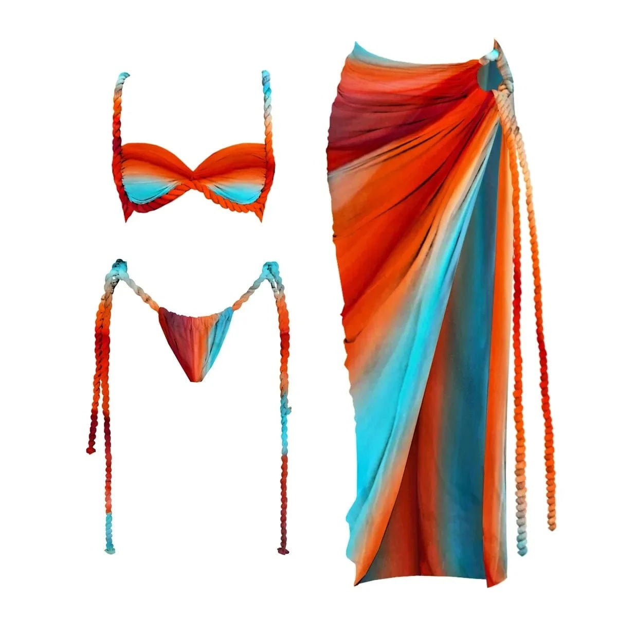 New 3Pcs Crochet Bikini Women Swimsuit Sexy Swimwear Halter Biquini Push Up Swim Suit Strappy Bodysuit Female Bathsuit Beachwear - A-1 Thread Vault