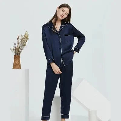 New Natural 100% Mulberry Silk Pajamas Women Set Suit Female Nghtwear Lady Sex Fashion Bed 19mm Heavy Home Service Homewear - A-1 Thread Vault