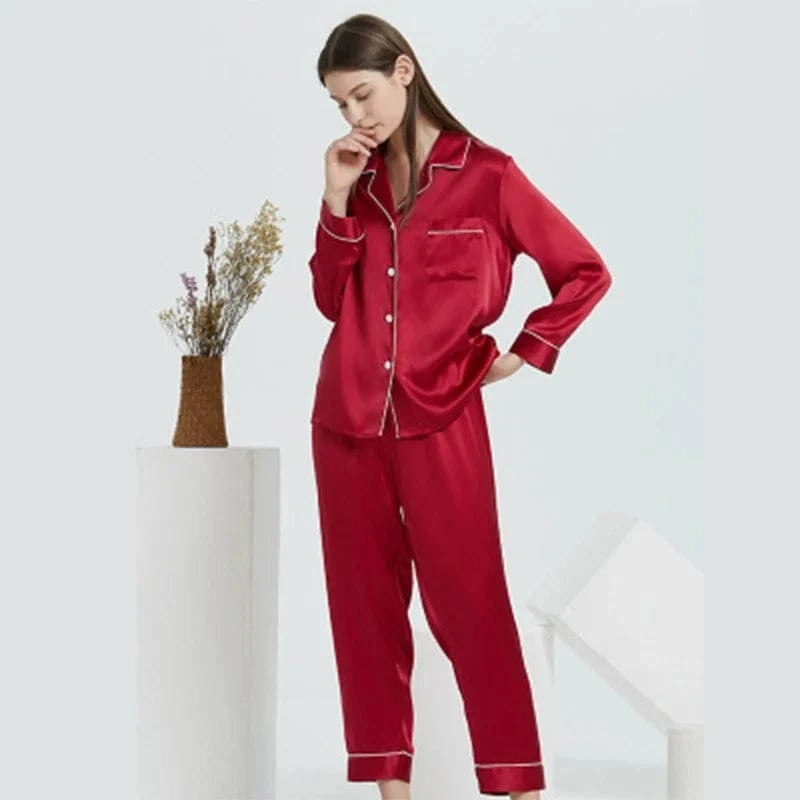 New Natural 100% Mulberry Silk Pajamas Women Set Suit Female Nghtwear Lady Sex Fashion Bed 19mm Heavy Home Service Homewear - A-1 Thread Vault