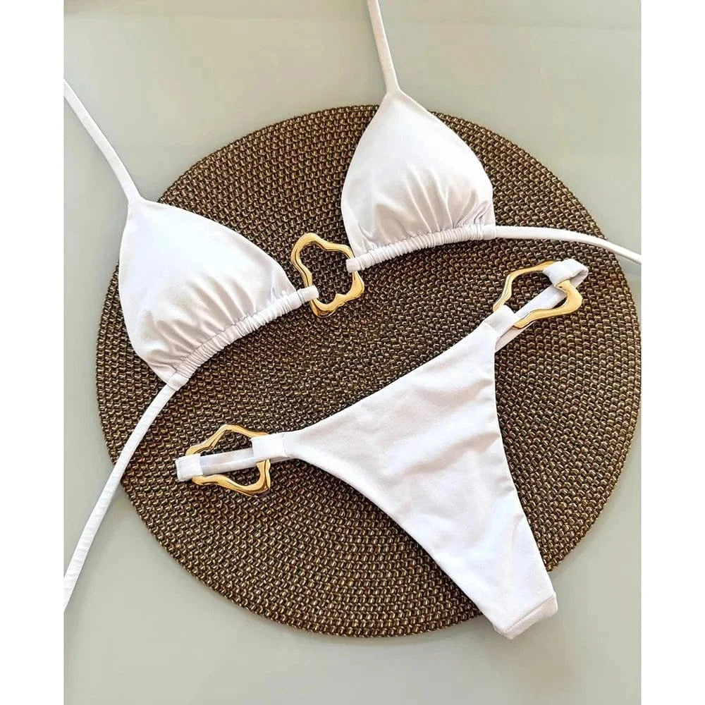 New Sexy Bikini Solid Color Lace-up Split Two-piece Swimsuit for Women - A-1 Thread Vault