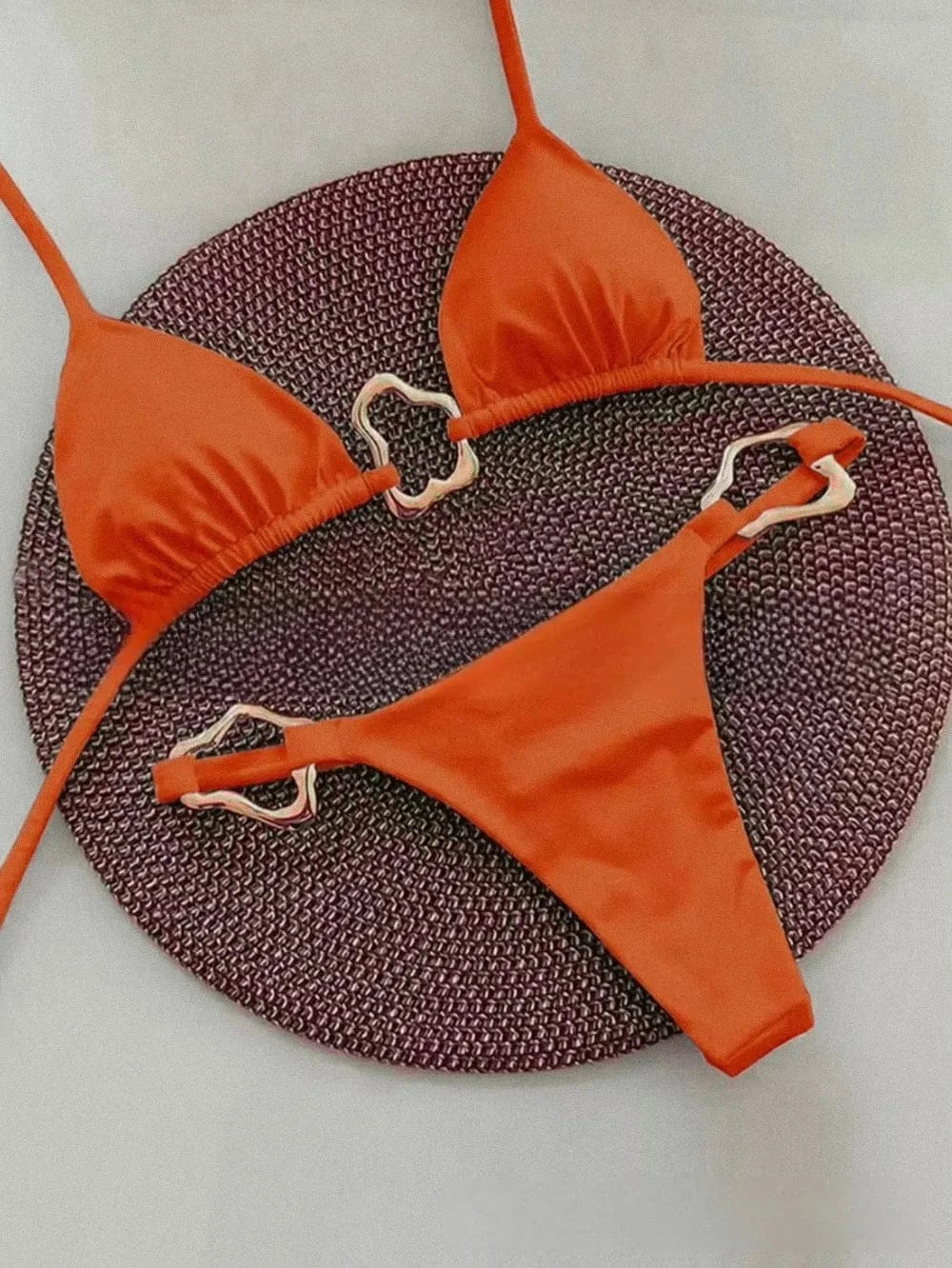 New Sexy Bikini Solid Color Lace-up Split Two-piece Swimsuit for Women - A-1 Thread Vault