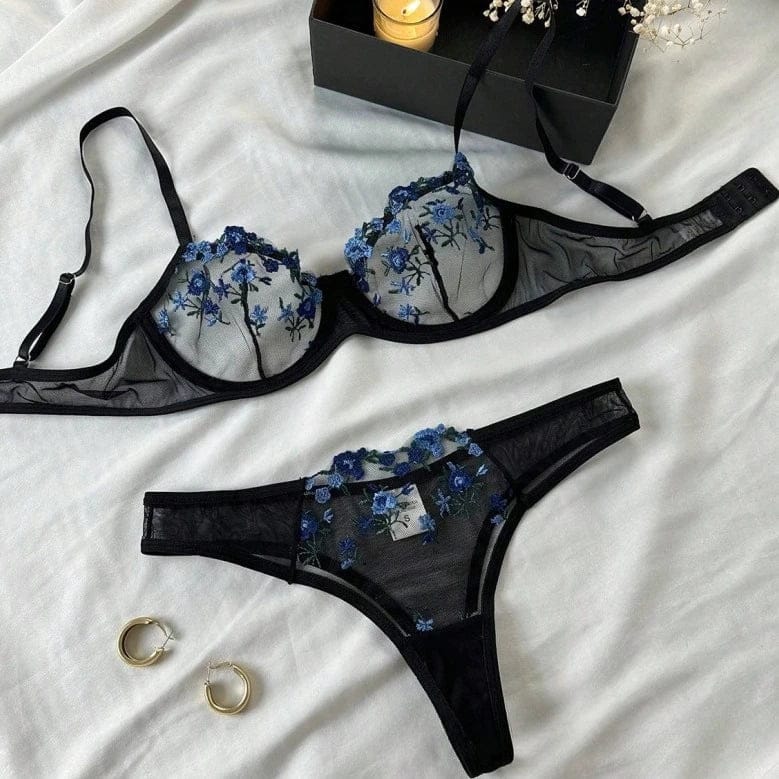 New Sexy Lace Floral Lingerie Set Women's Underwear Transparent Bra Party Sets Lace Lingerie Bra Set Underwear Set S-XL Size - A-1 Thread Vault