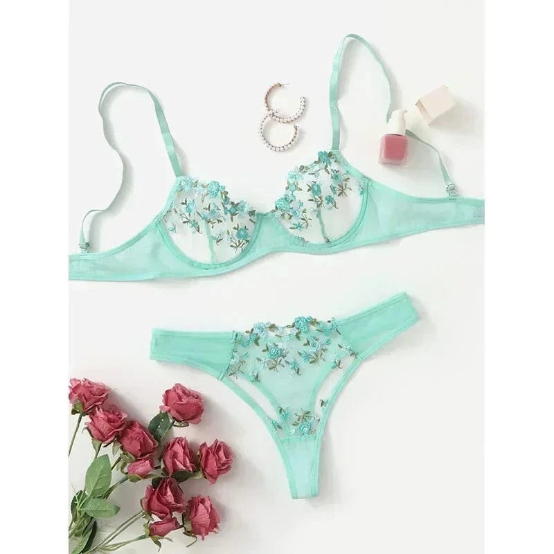 New Sexy Lace Floral Lingerie Set Women's Underwear Transparent Bra Party Sets Lace Lingerie Bra Set Underwear Set S-XL Size - A-1 Thread Vault