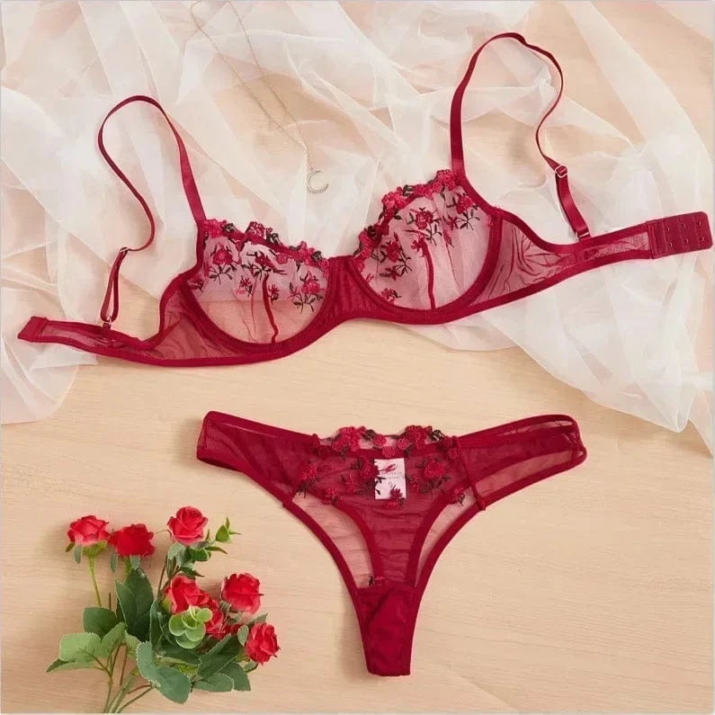 New Sexy Lace Floral Lingerie Set Women's Underwear Transparent Bra Party Sets Lace Lingerie Bra Set Underwear Set S-XL Size - A-1 Thread Vault