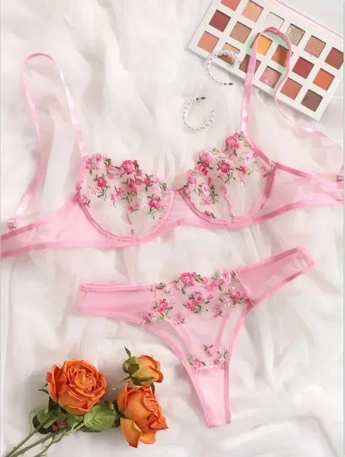 New Sexy Lace Floral Lingerie Set Women's Underwear Transparent Bra Party Sets Lace Lingerie Bra Set Underwear Set S-XL Size - A-1 Thread Vault