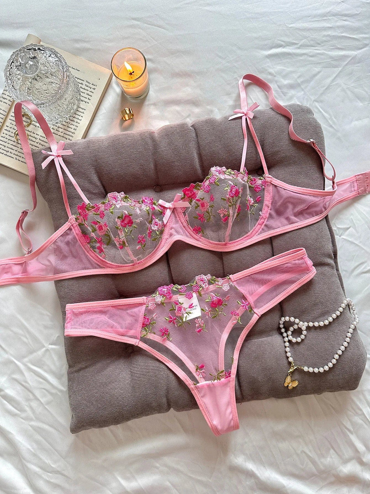 New Sexy Lace Floral Lingerie Set Women's Underwear Transparent Bra Party Sets Lace Lingerie Bra Set Underwear Set S-XL Size - A-1 Thread Vault