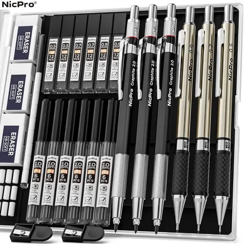 Nicpro Art Mechanical Pencil Set for Writing, Sketching, Drawing With Lead Refills Case - A-1 Thread Vault
