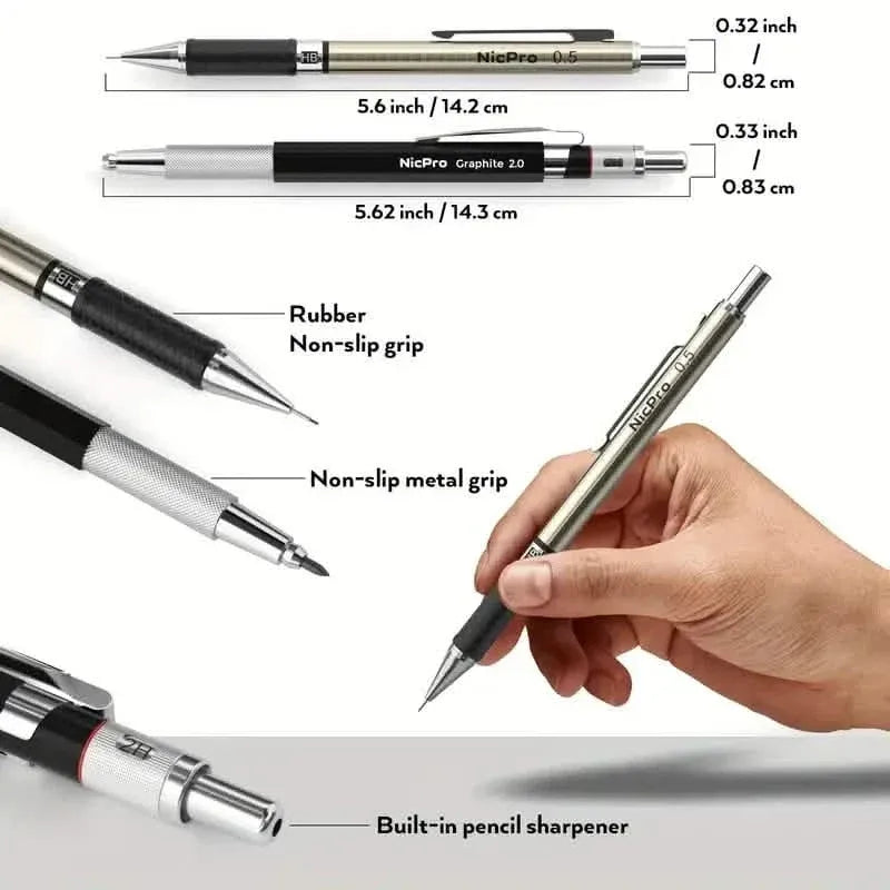 Nicpro Art Mechanical Pencil Set for Writing, Sketching, Drawing With Lead Refills Case - A-1 Thread Vault