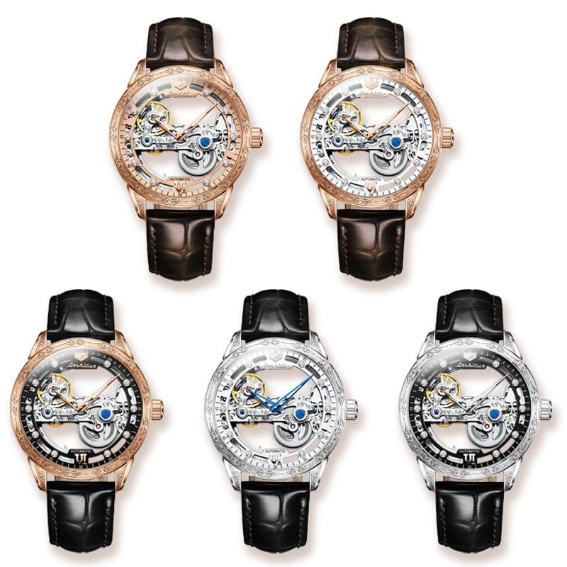 Openwork Mechanical Watch With Waterproof Leather Strap For Men - A-1 Thread Vault