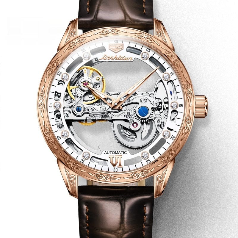 Openwork Mechanical Watch With Waterproof Leather Strap For Men - A-1 Thread Vault