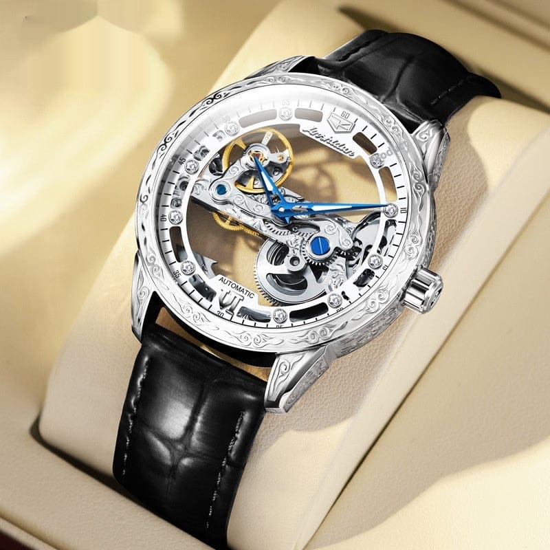 Openwork Mechanical Watch With Waterproof Leather Strap For Men - A-1 Thread Vault
