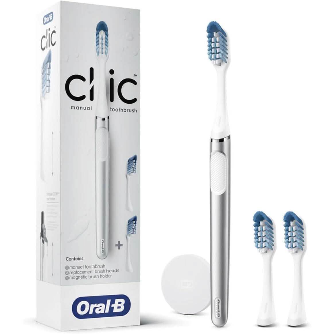 Oral-B Clic Deluxe Starter Kit, Manual Toothbrush with 3 Brush Heads & Magnetic Brush Mount - A-1 Thread Vault