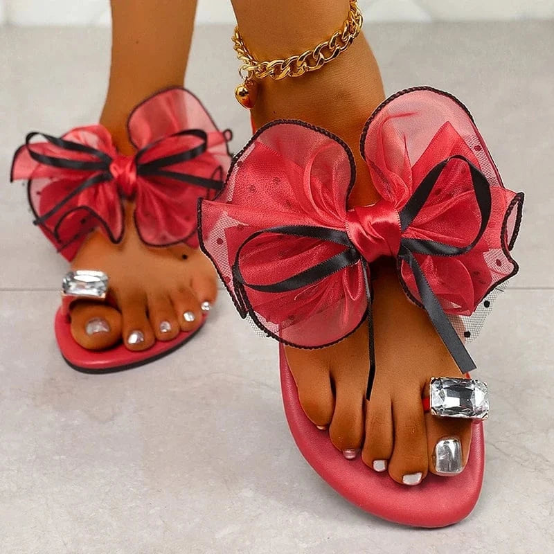 Oversized Organza Bow Platform Thong Sandals - A-1 Thread Vault