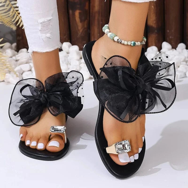 Oversized Organza Bow Platform Thong Sandals - A-1 Thread Vault