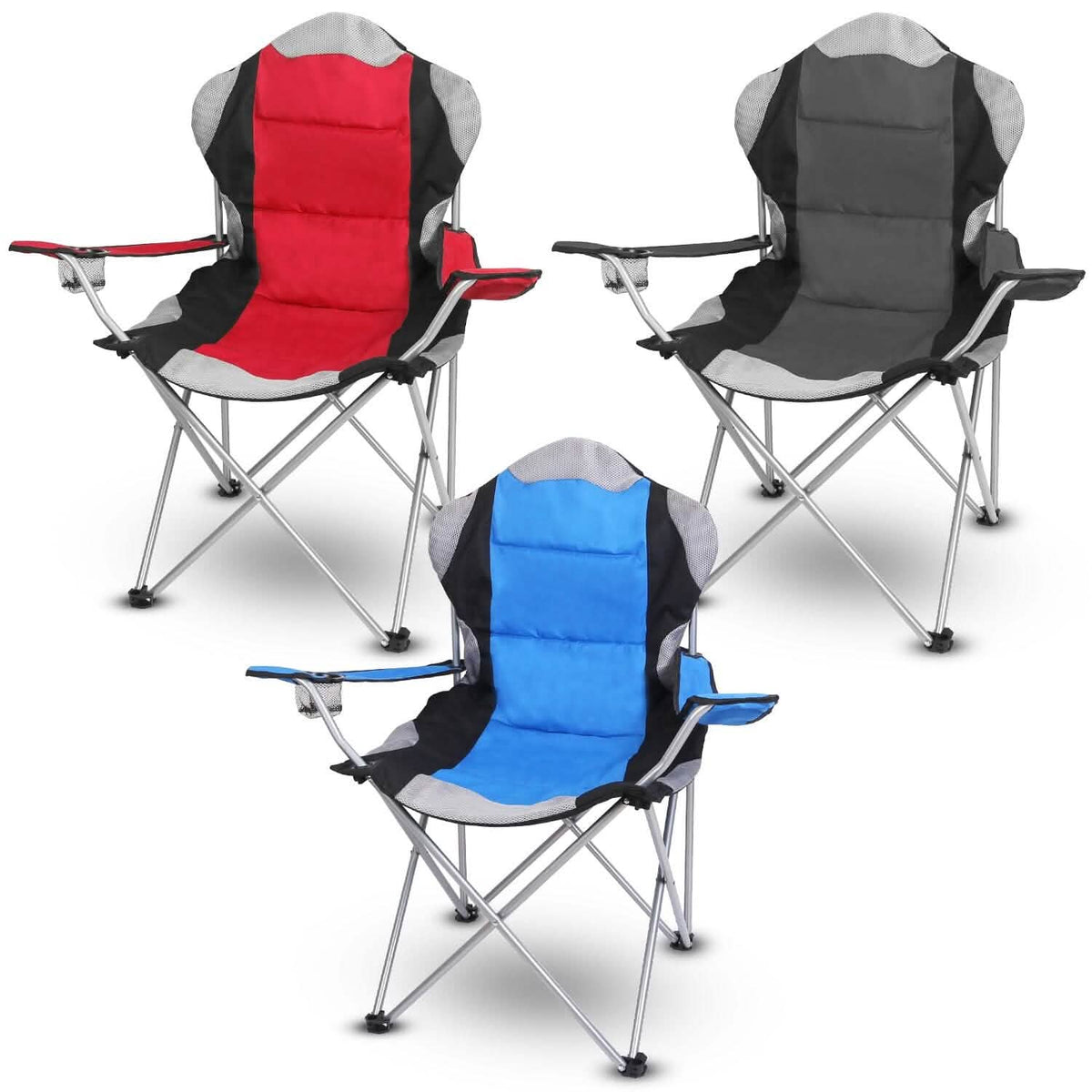Padded Seat Arm Back Foldable Camping Chair Heavy Duty Steel Lawn - A-1 Thread Vault