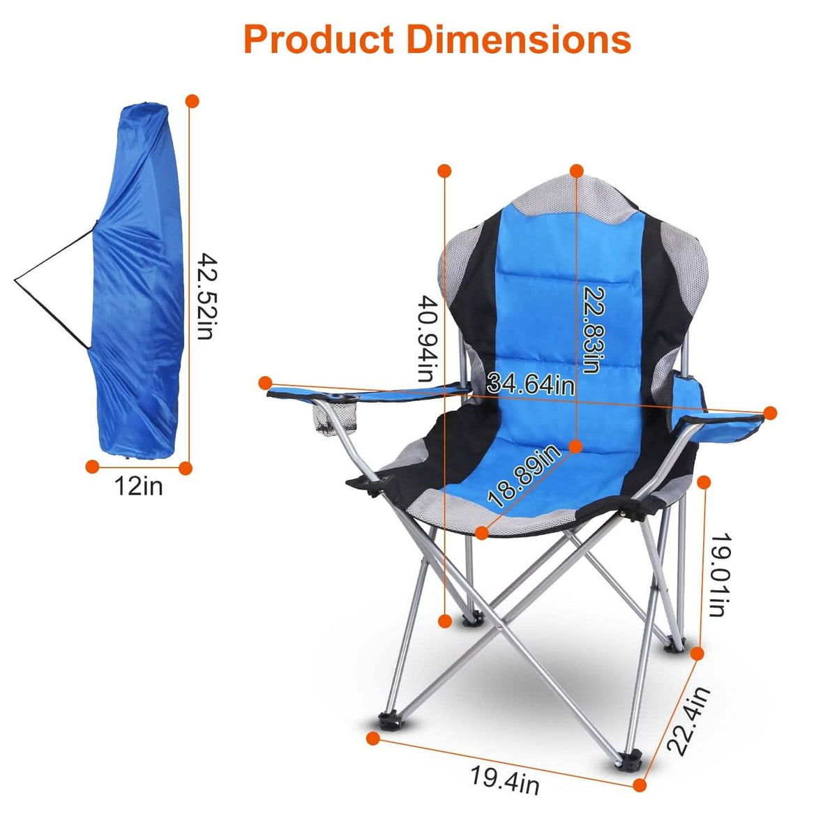 Padded Seat Arm Back Foldable Camping Chair Heavy Duty Steel Lawn - A-1 Thread Vault