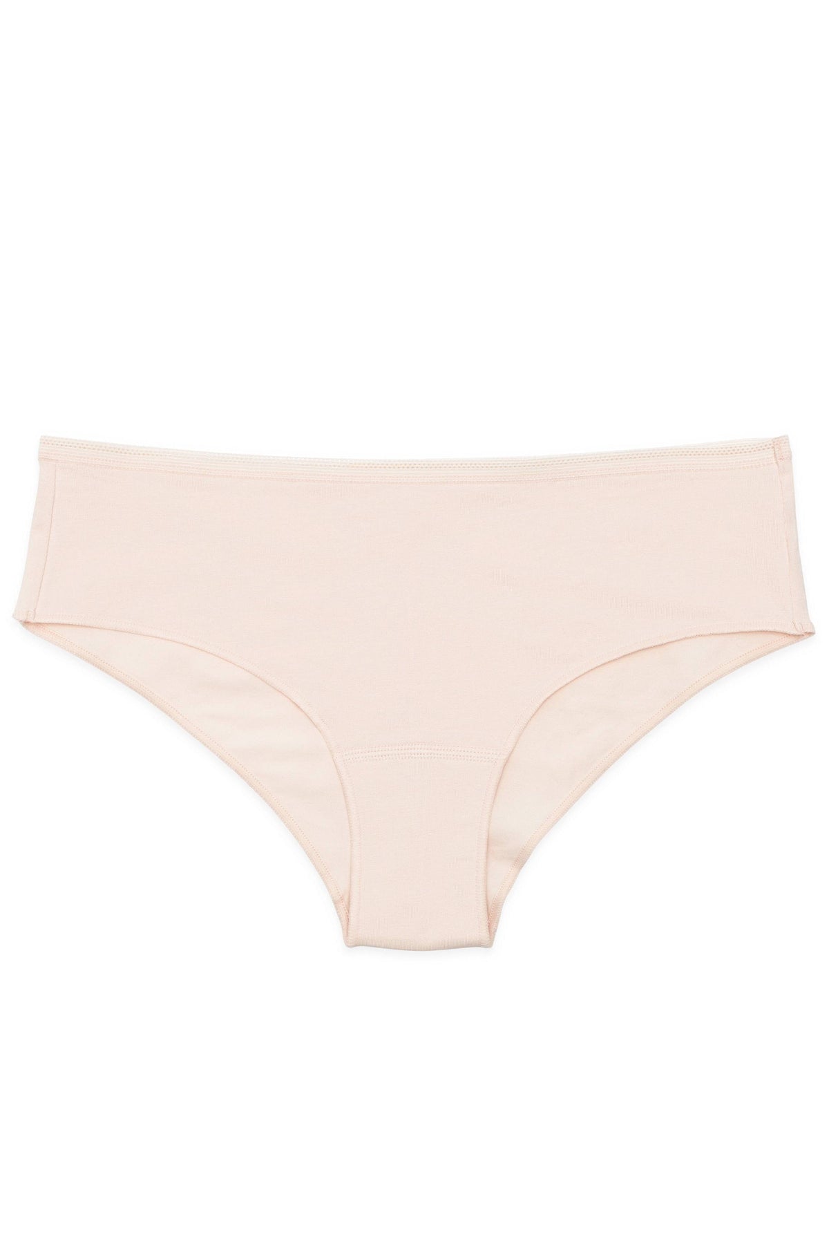 A pair of light beige bikini-style underwear with a simple, solid-colored design.