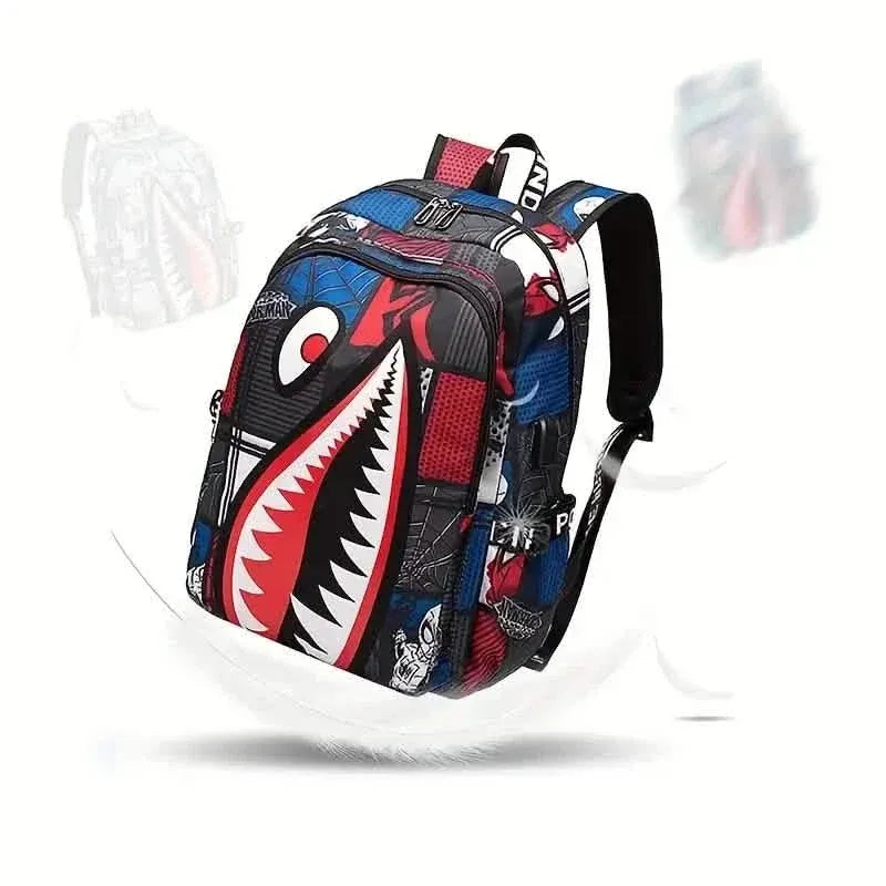 Patterned Shark Nylon Student Backpack - A-1 Thread Vault