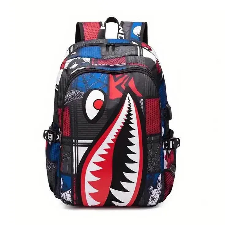 Patterned Shark Nylon Student Backpack - A-1 Thread Vault