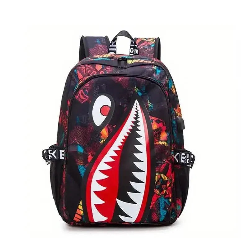 Patterned Shark Nylon Student Backpack - A-1 Thread Vault