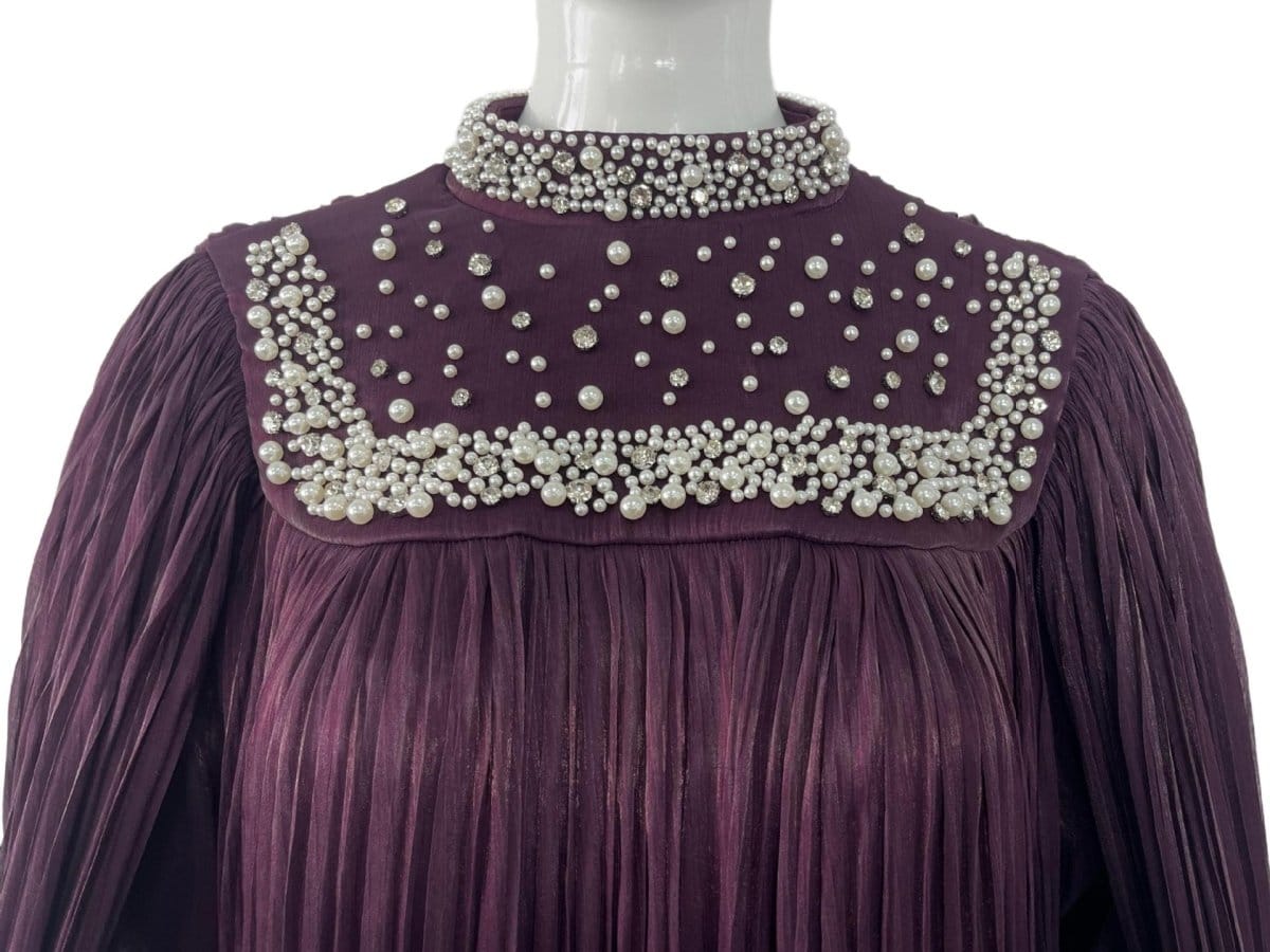 Pearl & Crystal Beaded Pleated Chiffon Maxi Gown(MA441) - A-1 Thread Vault