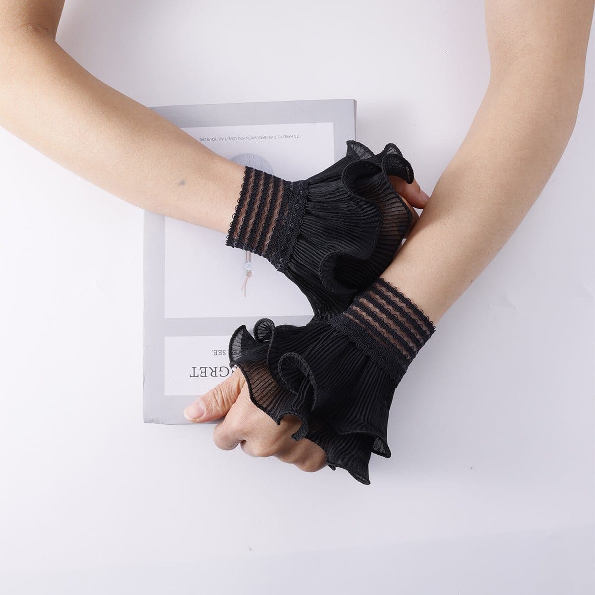 Pearl Embellished Double Ruffle Cuff Sleeves (MAC420) - A-1 Thread Vault