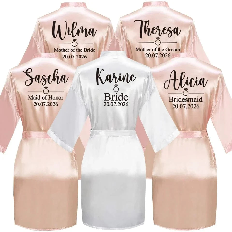 Personalized Text Logo Wedding Bathrobe Bridal Robe Bride Bridesmaid Wedding Robes Woman Bachelorette Hen Party - A-1 Thread Vault