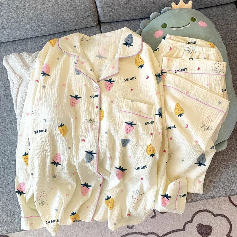 Pink Bow Tie Design Pajamas for Women Long Sleeve Top & Elastic Waist Pants Pajamas Set Harajuku Style Casual New Home Wear - A-1 Thread Vault