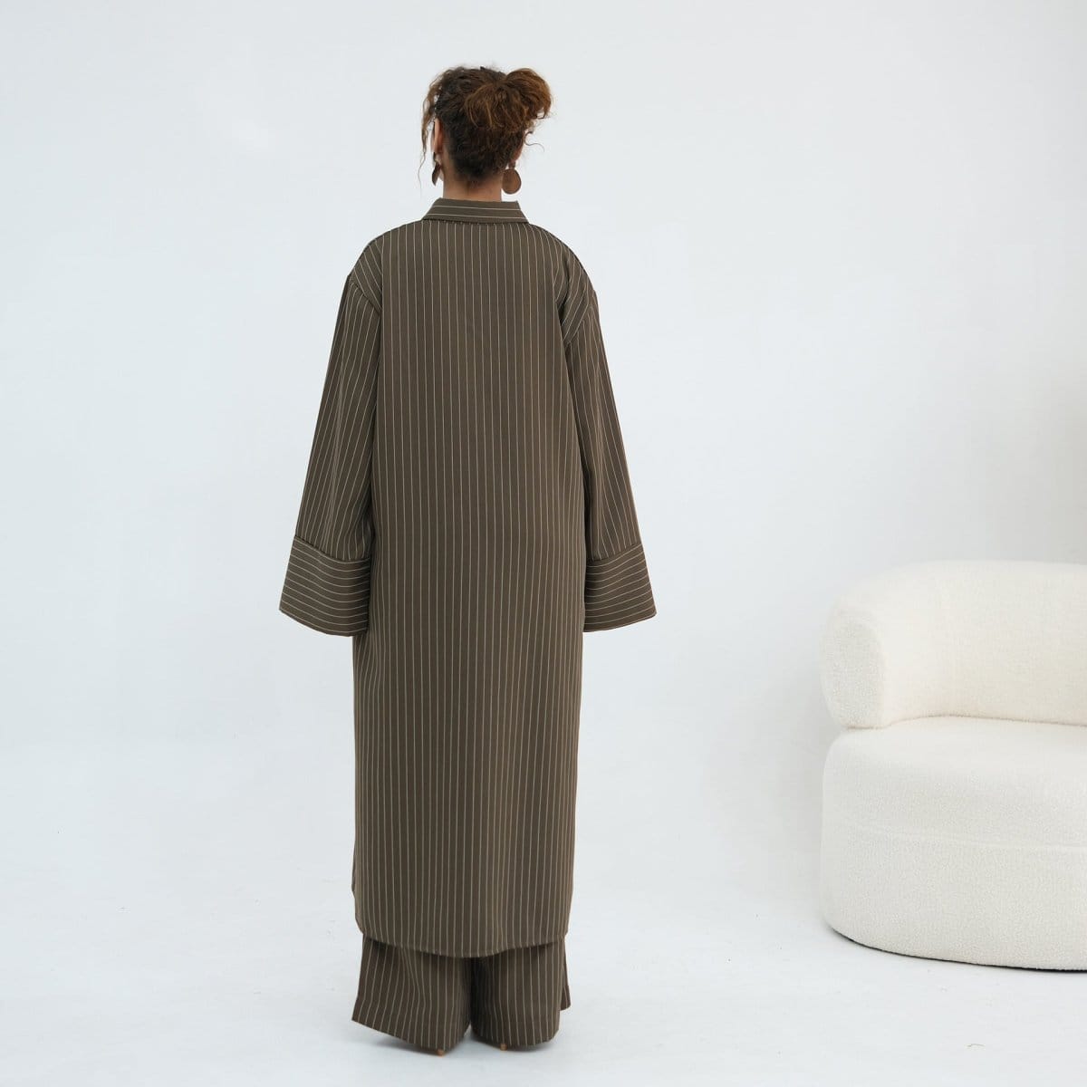 Pinstripe Oversized Shirt & Wide-Leg Trouser Set(MS452) - A-1 Thread Vault