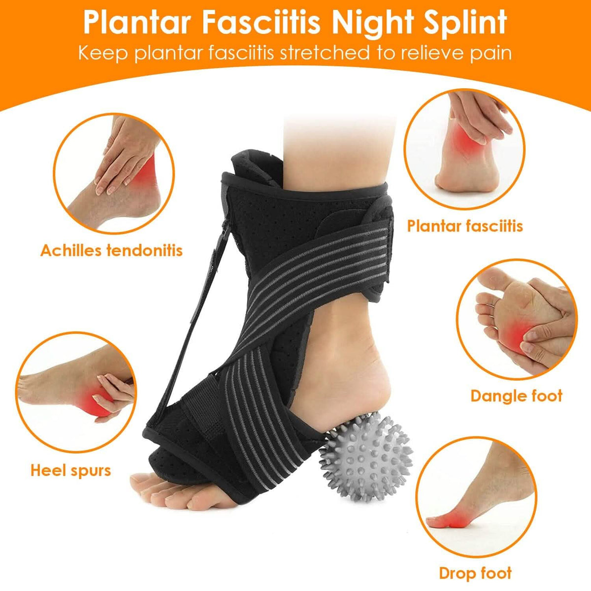 Plantar Fasciitis Night Splint Adjustable Foot Orthotic Brace - A-1 Thread Vault