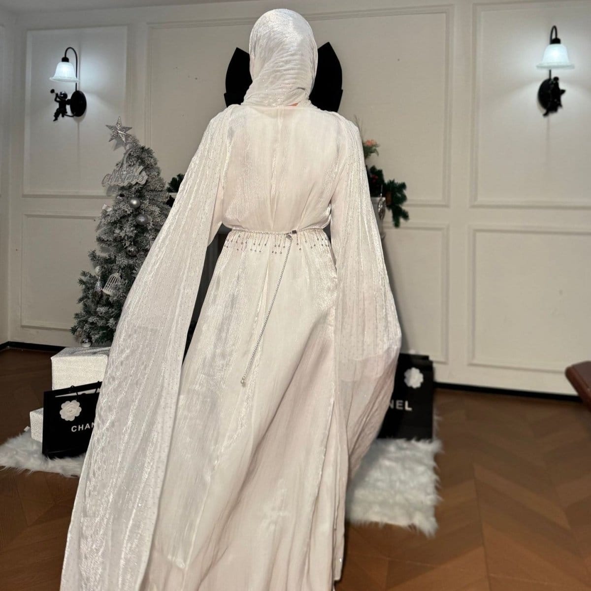 Pleated Cape Sleeve Abaya Maxi Dress(MA430) - A-1 Thread Vault