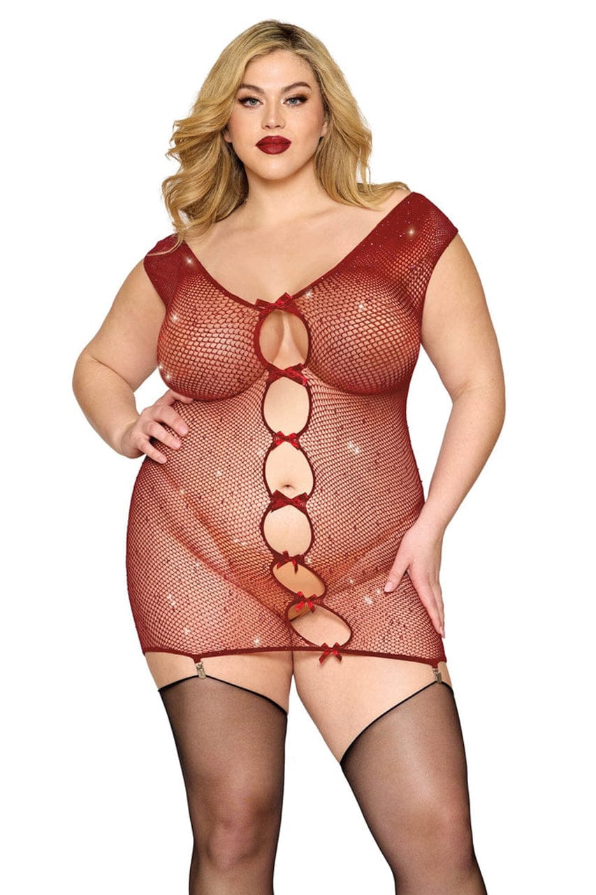 Plus Size Burgundy Glitter Net Chemise - A-1 Thread Vault
