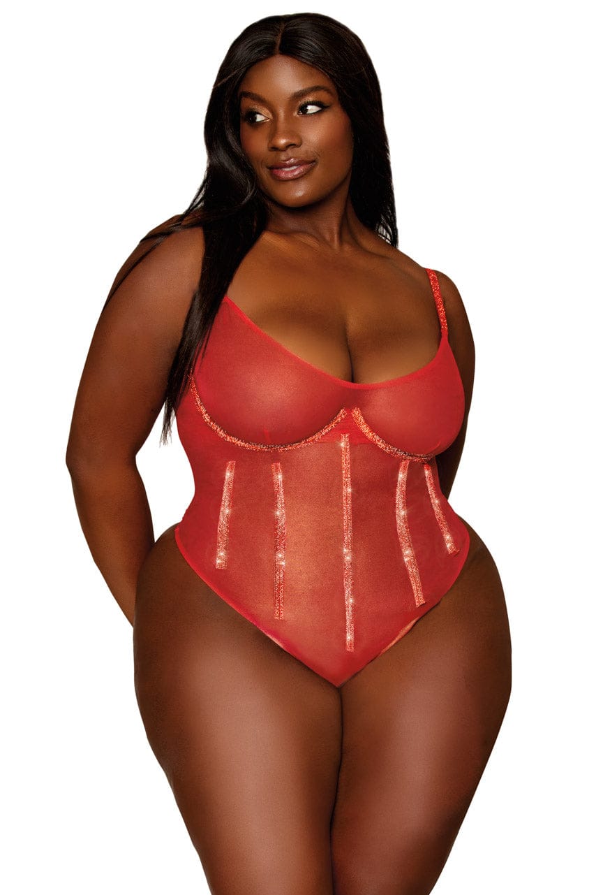 Plus Size Gold Foiled Rhinestone Teddy - A-1 Thread Vault