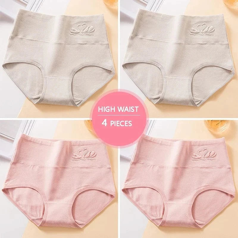 Plus Size M-5XL 4Pcs/Set High Waist Cotton Panties Women Body Shaper Underwear Soft Print Girls Briefs Slimming Female Lingerie - A-1 Thread Vault
