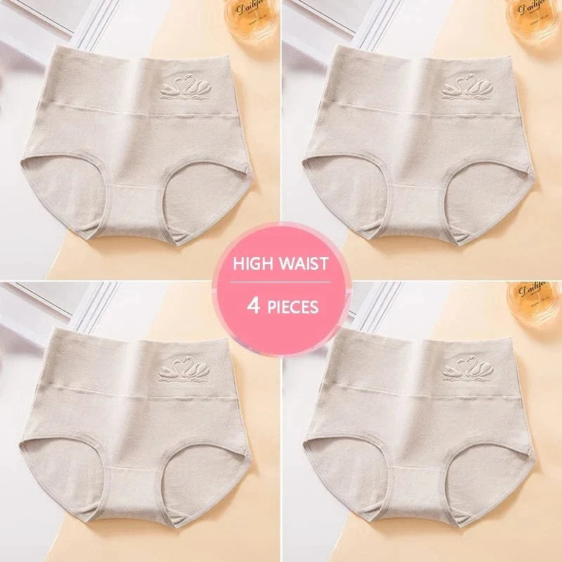Plus Size M-5XL 4Pcs/Set High Waist Cotton Panties Women Body Shaper Underwear Soft Print Girls Briefs Slimming Female Lingerie - A-1 Thread Vault