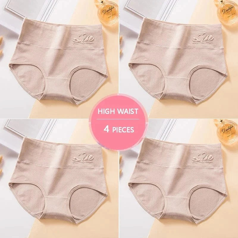 Plus Size M-5XL 4Pcs/Set High Waist Cotton Panties Women Body Shaper Underwear Soft Print Girls Briefs Slimming Female Lingerie - A-1 Thread Vault