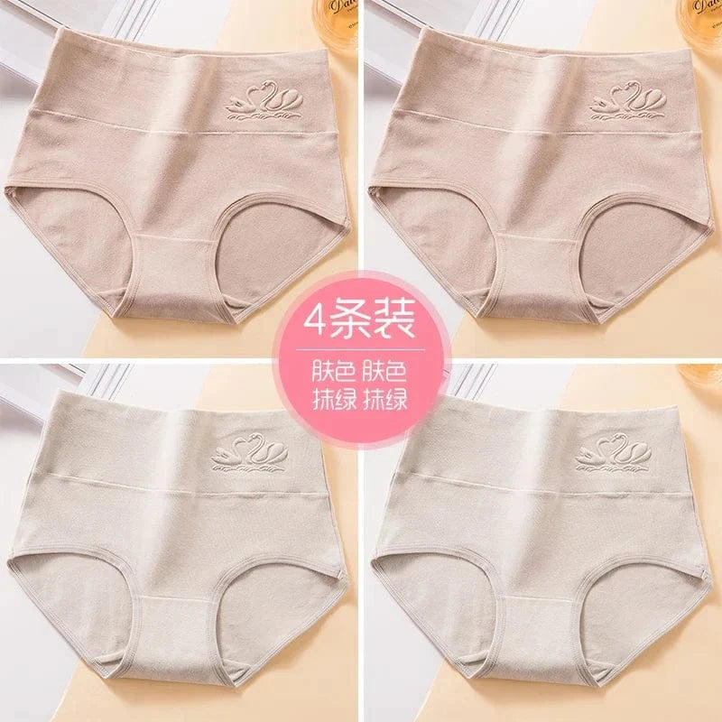 Plus Size M-5XL 4Pcs/Set High Waist Cotton Panties Women Body Shaper Underwear Soft Print Girls Briefs Slimming Female Lingerie - A-1 Thread Vault