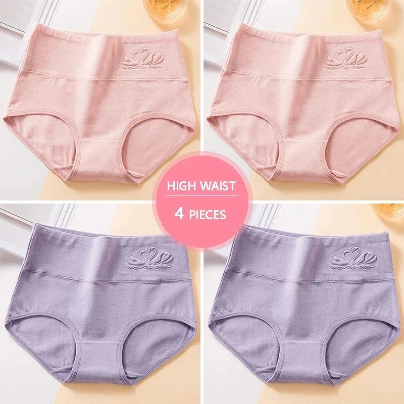 Plus Size M-5XL 4Pcs/Set High Waist Cotton Panties Women Body Shaper Underwear Soft Print Girls Briefs Slimming Female Lingerie - A-1 Thread Vault