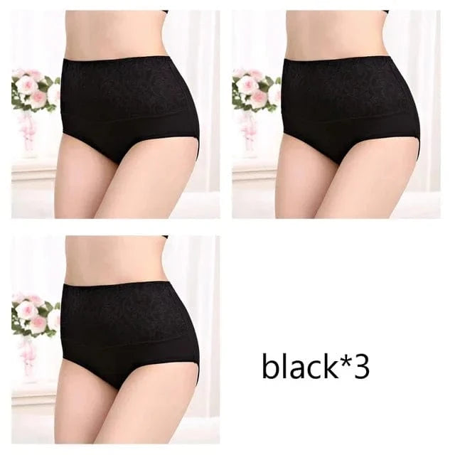 Plus Size Women's Cotton Underwear High Waisted Tummy Control Panties Full Coverage Briefs Jacquard Ladies Panty 3 Pack - A-1 Thread Vault
