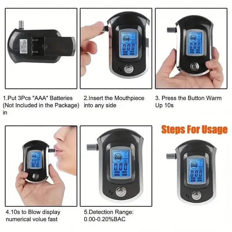 Police-Grade Breathalyzer with LCD Display - AT6000 Alcohol Tester - A-1 Thread Vault